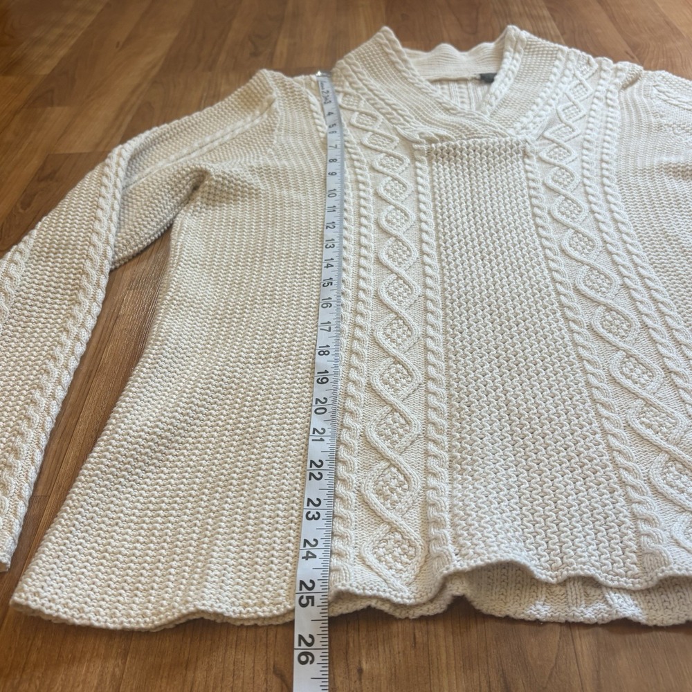 Cable Knit Pullover Sweater Shawl Collar Textured Ribbed Cozy Cream Fall Women's - Picture 6 of 10